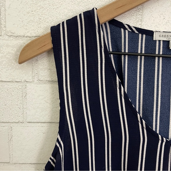 GREEN ENVELOPE Navy White Vertical Stripe Sleeveless Tunic Top - Picture 4 of 11